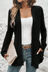 Ribbed Open Front Patch Pocket Long Sleeve Knit Cardigan